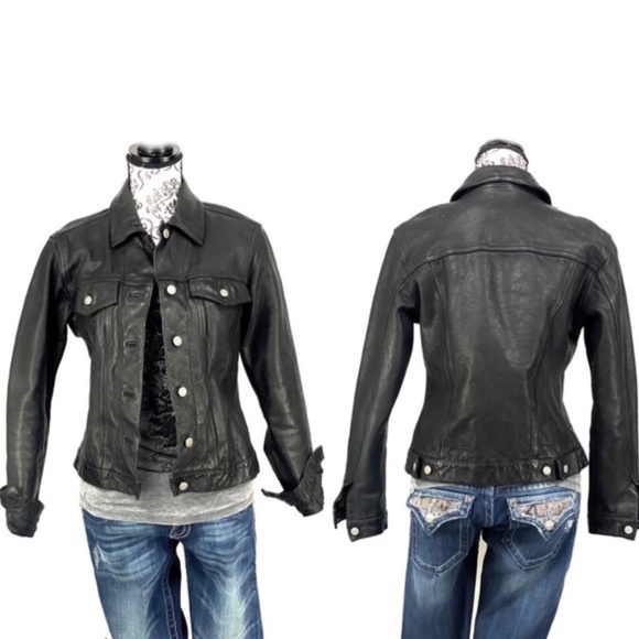 GAP- Cropped Leather Icon Trucker Jacket - Picture 1 of 8